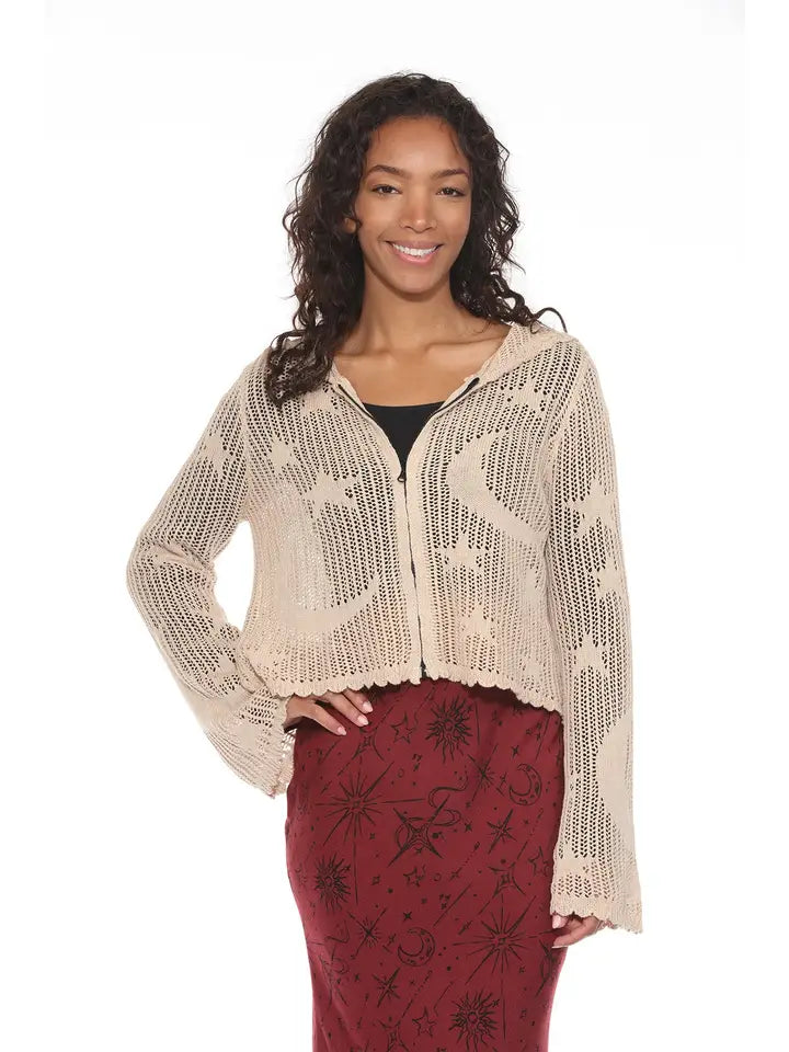 Celestial Lacy Cropped Zip Sand