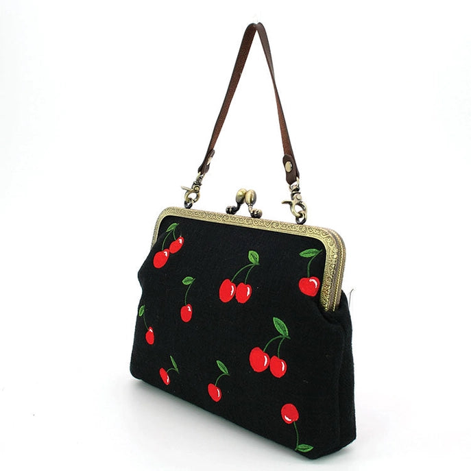 Cherry Black KissLock Bag