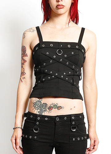Criss Cross Corset Top Blk