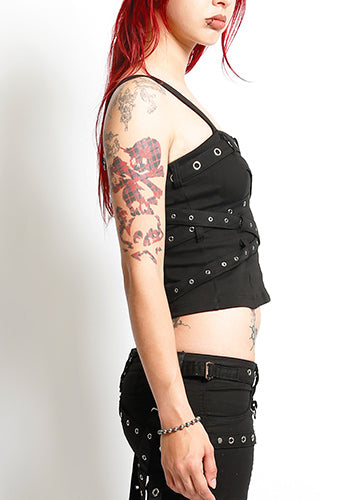 Criss Cross Corset Top Blk