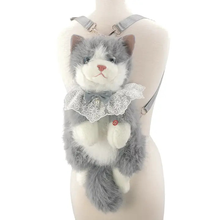 Cute Cat Plush Grey Backpack