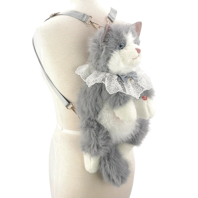 Cute Cat Plush Grey Backpack