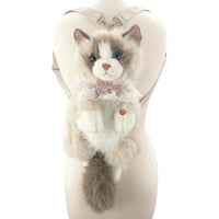Cute Cat Plush Wht/Gray Backpa