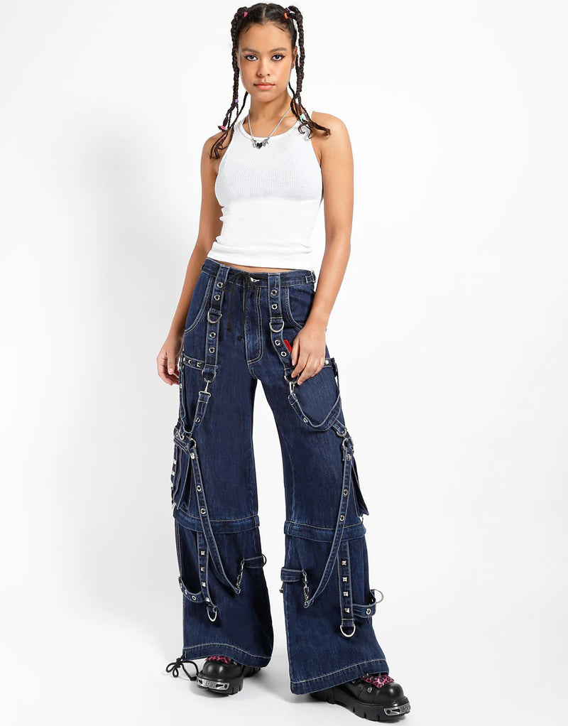 Denim Strap Zip Off Pant-Blue