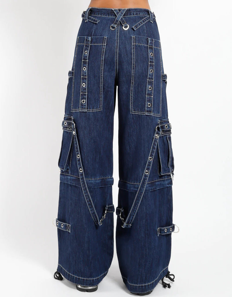 Denim Strap Zip Off Pant-Blue