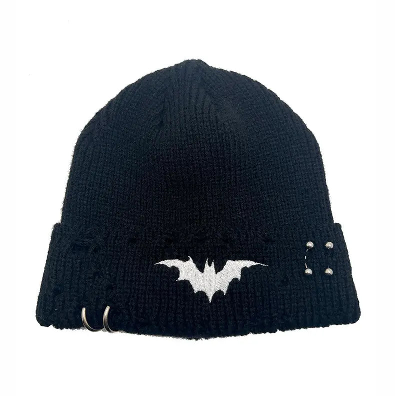 Distressed Pierced Beanie Bat