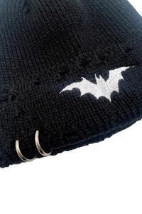 Distressed Pierced Beanie Bat