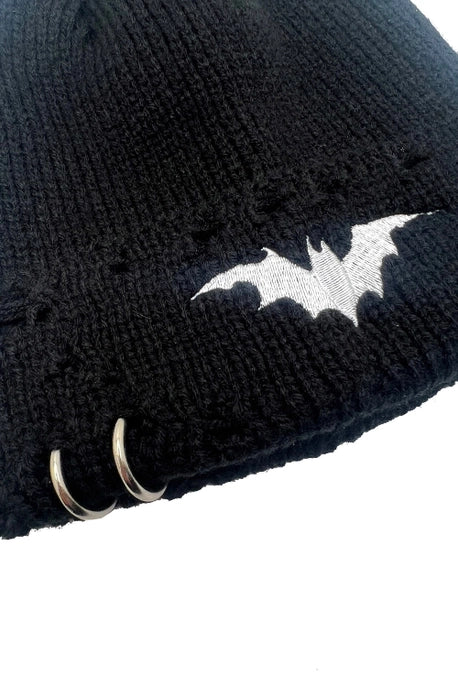 Distressed Pierced Beanie Bat