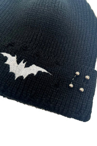 Distressed Pierced Beanie Bat
