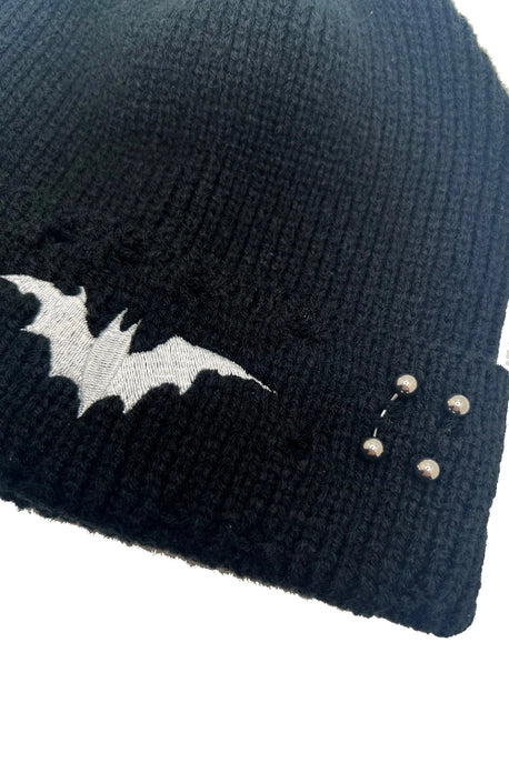 Distressed Pierced Beanie Bat