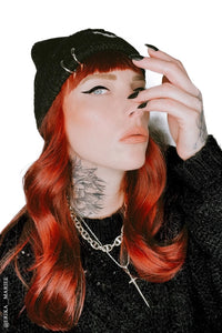 Distressed Pierced Beanie Bat