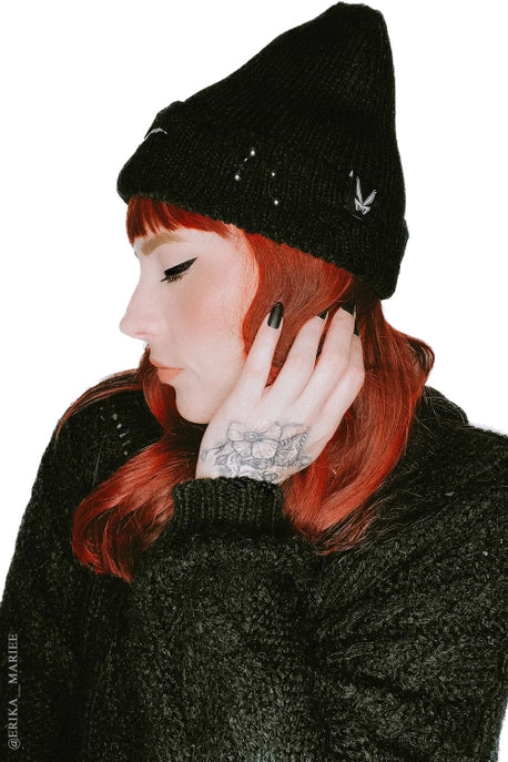 Distressed Pierced Beanie Bat