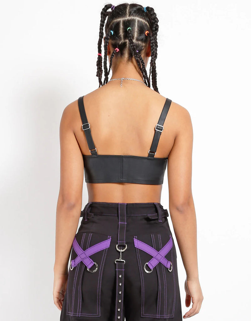 Faux Leather Buckle Crop Top