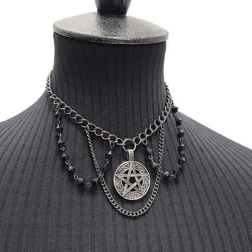 NK Pentagram Chain w Blk Beads