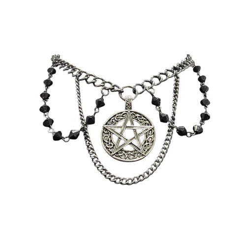 NK Pentagram Chain w Blk Beads