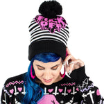 F Off Heart Striped Pom Pom Kni