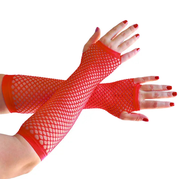 Fishnet Arm Glove-Red Long