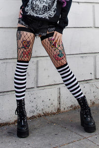 Fishnet Garter Thigh Hi Blk/Wht