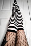 Fishnet Garter Thigh Hi Blk/Wht