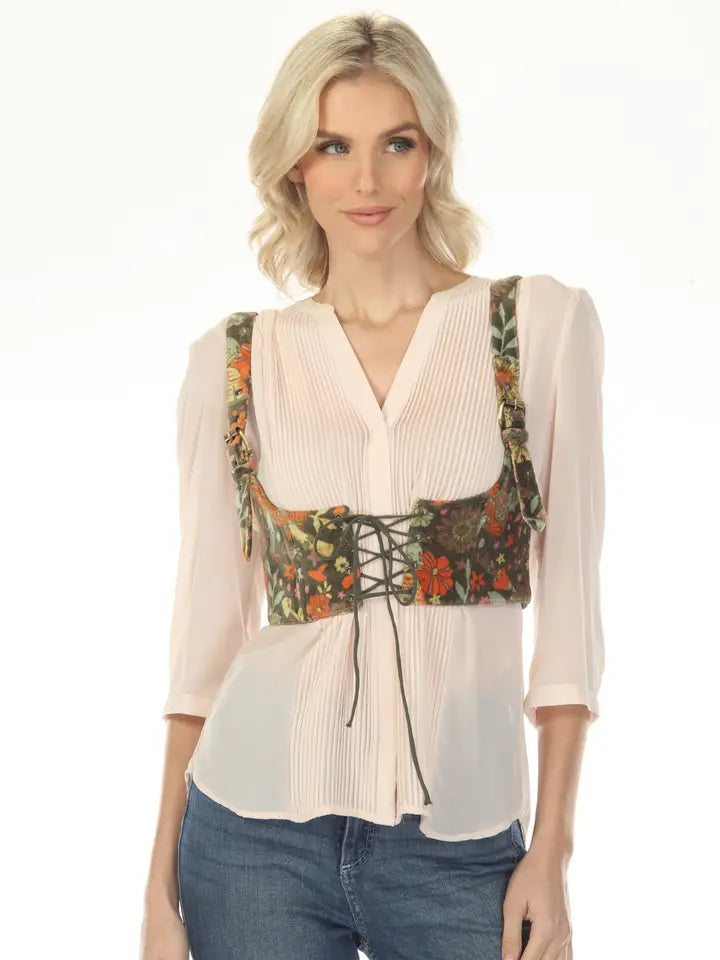 Floral Velvet Corset Vest Sage