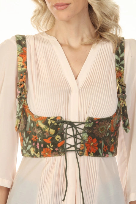Floral Velvet Corset Vest Sage
