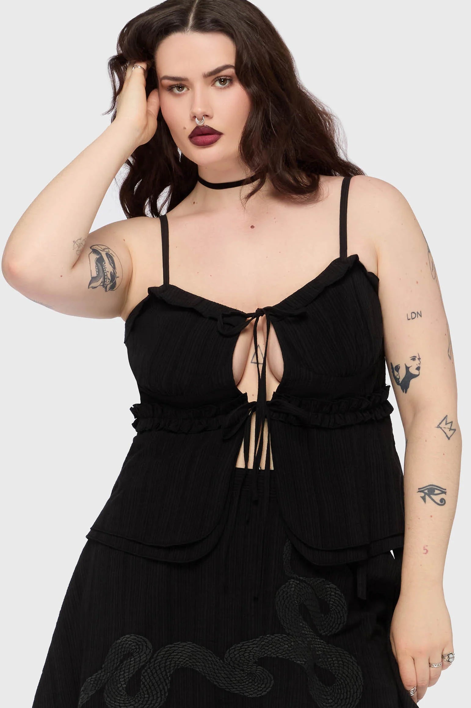 Gaia Adorned Tie Front Top