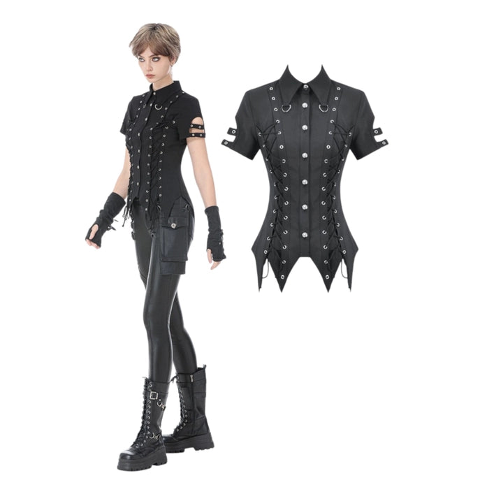 Gothic Studded Lace-Up Botton