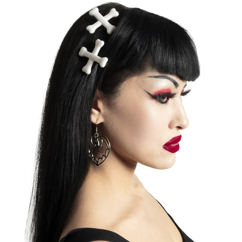 Hair Slides-crossbones white