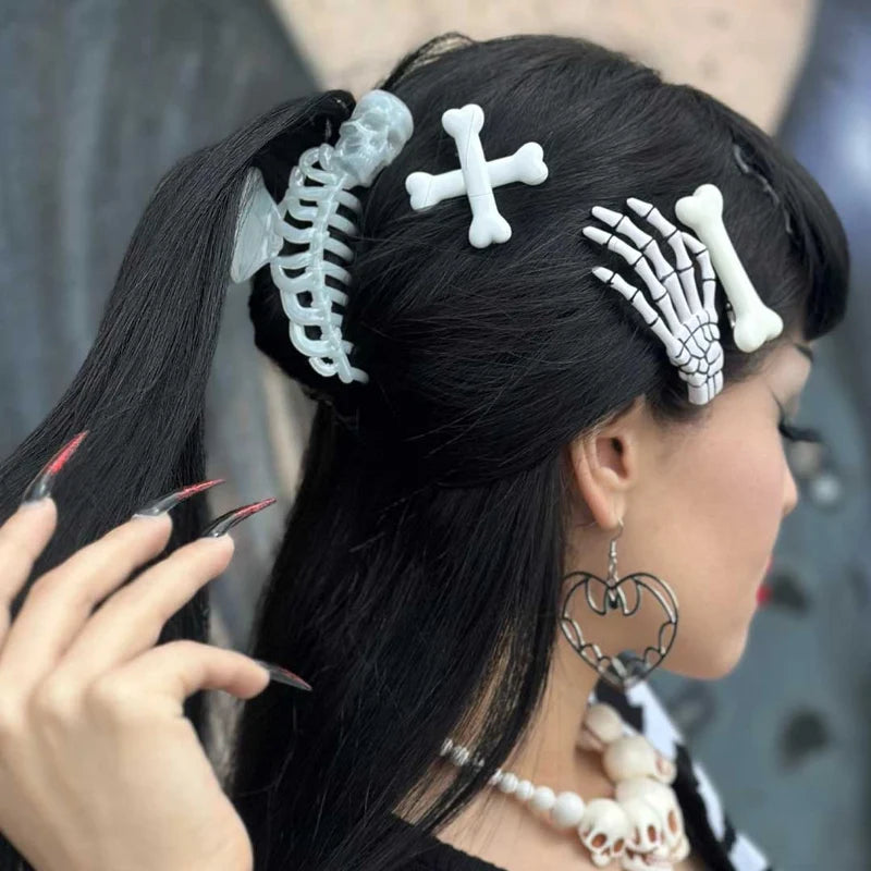 Hair Slides-crossbones white