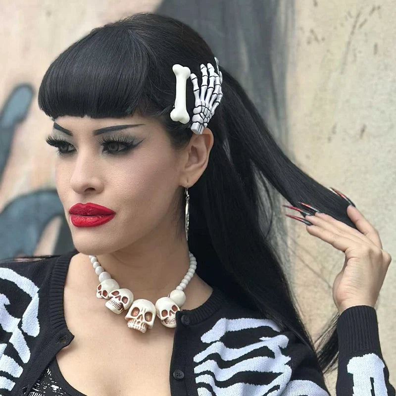 Hair Slides-mini bone wht