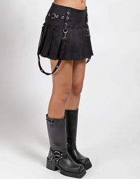 Pleated Grommet Skirt Blk