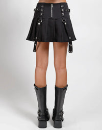 Pleated Grommet Skirt Blk