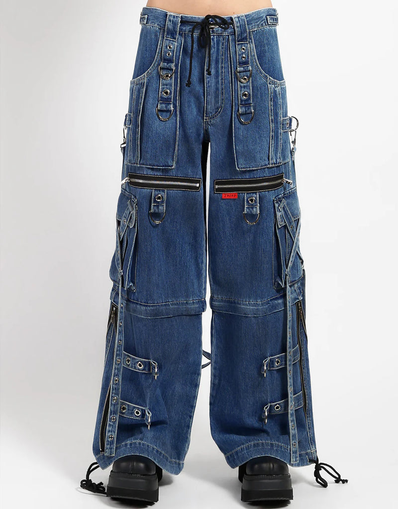 【oan】Damage Wide Black Blue Pants Indigo Blue Denim X-Strap Pant – ShirtsNThingsAZ