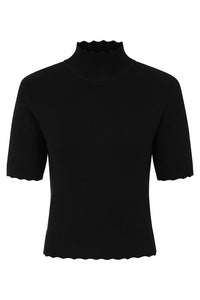 Jane Sweet Scallop Top Blk