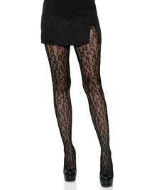 Leopard Net Tights Black