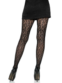 Leopard Net Tights Black