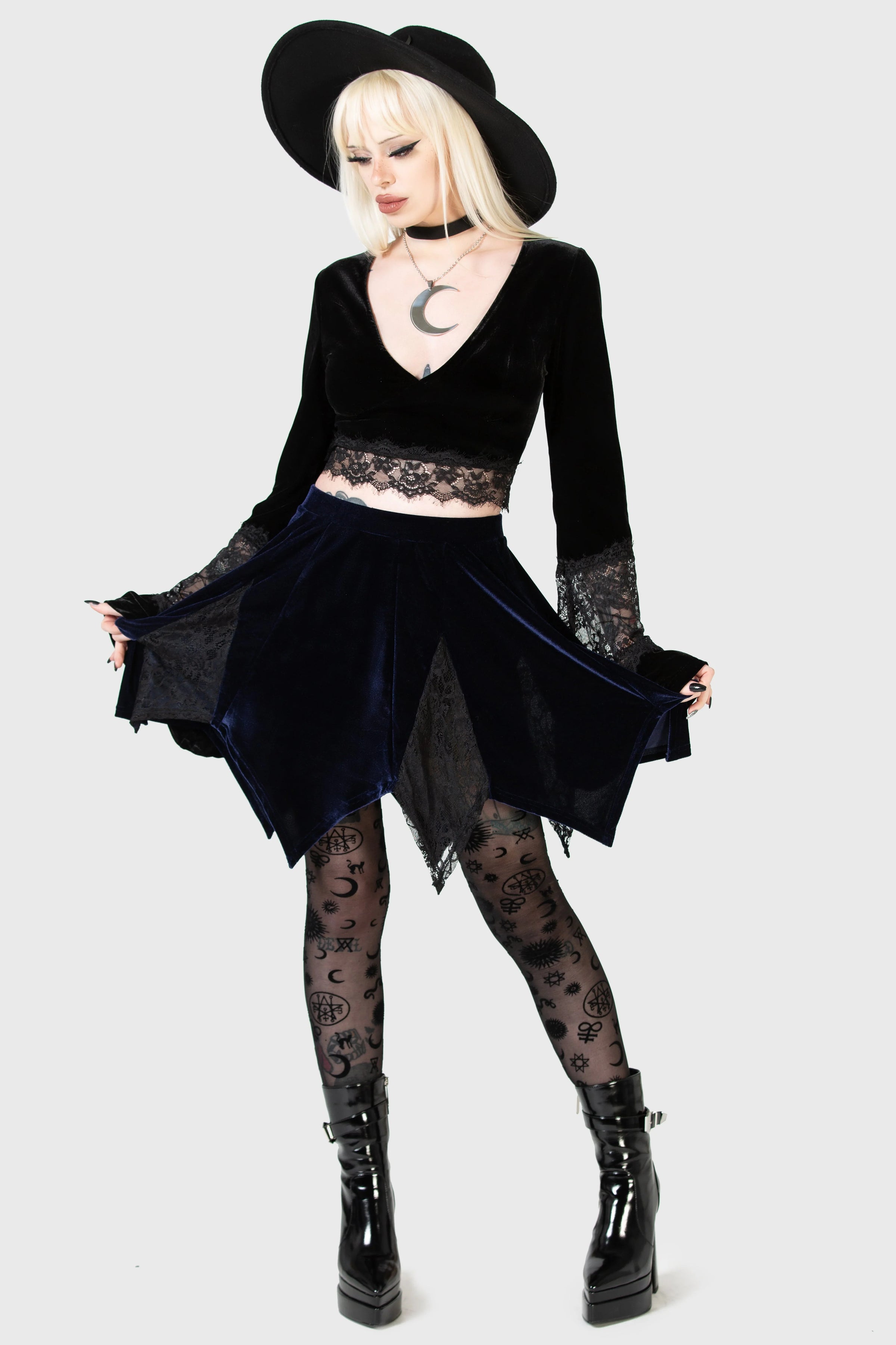 Lester Velvet Blue Mini Skirt