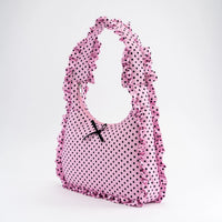 Pink Polka Dot Ruffled Bow Bagy)