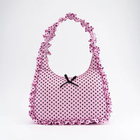Pink Polka Dot Ruffled Bow Bagy)