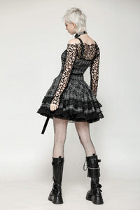 Plaid Ruffle Lace Strap BLK/GRY