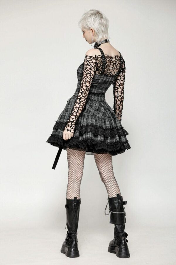 Plaid Ruffle Lace Strap BLK/GRY