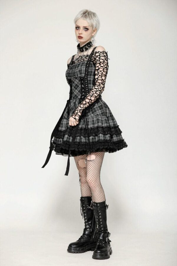 Plaid Ruffle Lace Strap BLK/GRY