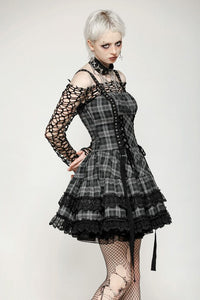 Plaid Ruffle Lace Strap BLK/GRY