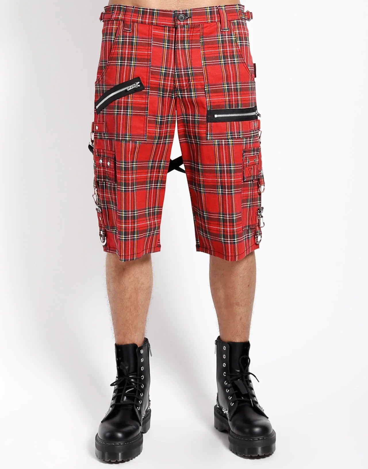 Punk Bondage Shorts Red Plaid