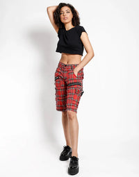Punk Bondage Shorts Red Plaid