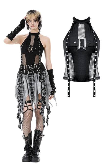 Punk Mesh Panel Halter Top