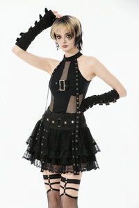 Punk Mesh Panel Halter Top
