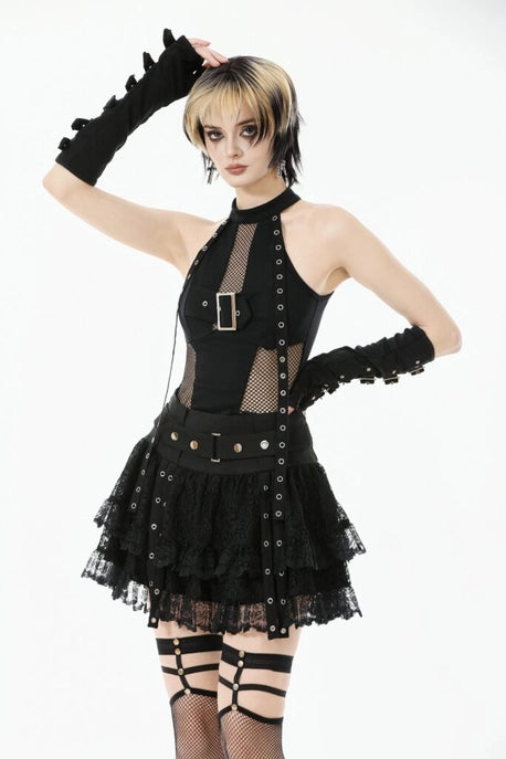 Punk Mesh Panel Halter Top