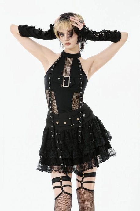 Punk Mesh Panel Halter Top