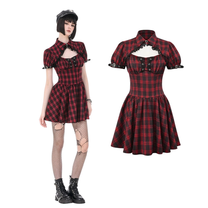 Red Plaid Dress W/ Pleats